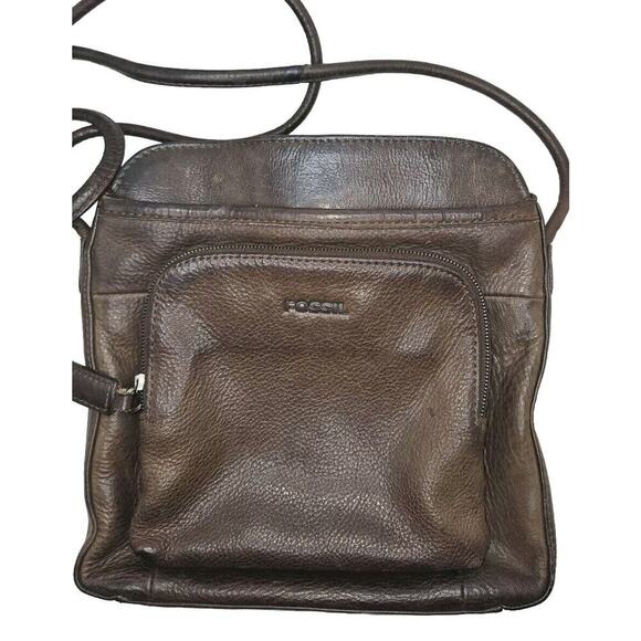 FOSSIL Brown Leather Shoulder Bag Crossbody Organizer Purse Wallet - Picture 5 of 14
